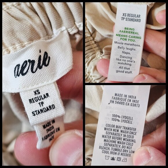 Aerie Pleated Wide Leg Trousers Lyocell Stretchy Waist Sz XS Baggy Pockets Cream - Picture 8 of 8